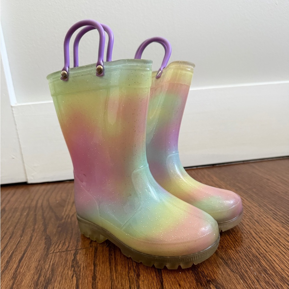 Kids Rainbow Glitter Rain Boots light up - Pastel Multicolor